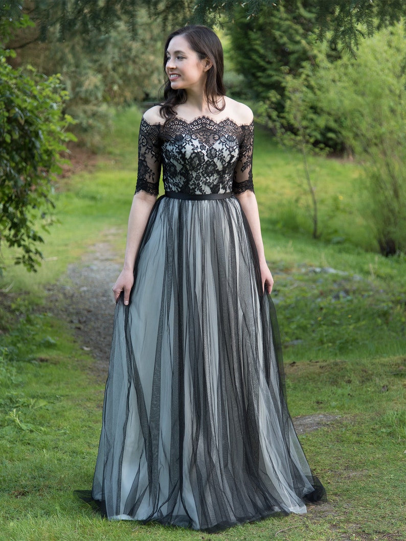 Black Wedding Dress Overlay Lace Wedding Dress Boho Wedding Etsy