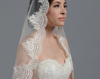 Re-embroidered lace wedding Veil Lace Bridal Veil Cathedral veil Chapel veil