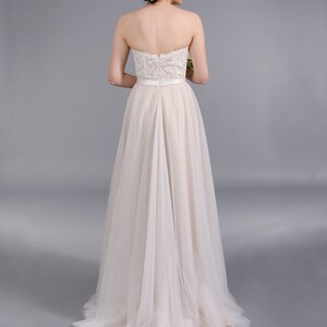 Lace wedding dress Strapless wedding dress boho wedding dress bridal gown with tulle skirt nude wedding dress image 2