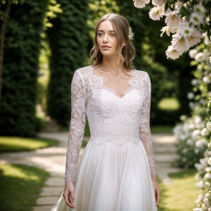 Custom size V neck wedding dress topper lace bolero
