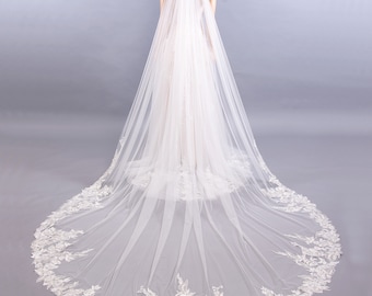 Wedding Veil Lace Bridal Veil Embroidered Lace Veil Cathedral veil Chapel veil