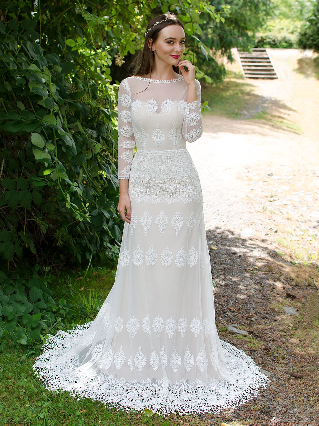 boho lace long sleeve wedding dress product info and reviews Lace Boho Bridal Dresses with Long Sleeves  loveangeldress