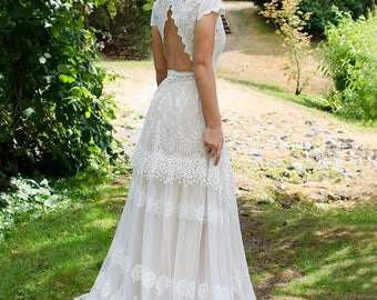 Bohemian Wedding Dresses A Line Cap Sleeves Plus Size 0 2 4 6 8 10 12 14 16 18