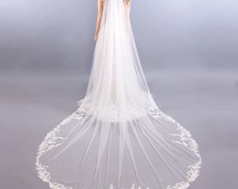 Wedding Veil Lace Bridal Veil Embroidered Lace Veil Cathedral veil Chapel veil