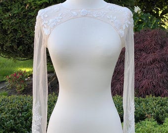 Customizable keyhole back wedding dress topper beaded lace bolero detachable sleeves