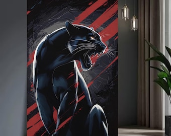 Wilder Panther Print: Roter Akzent Wandkunst (Digitaler Download)