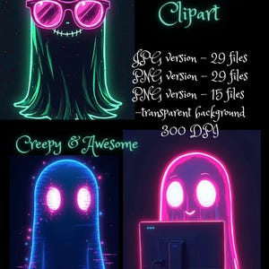 Halloween Ghost Clipart Bundle | Cute Spooky Ghosts PNG JPG | Transparent & Decorative Backgrounds | Halloween Stickers, Sublimation