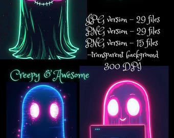 Halloween Ghost Clipart Bundle | Spooky PNG JPG (Digital Download)