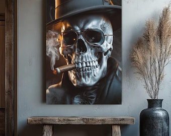 Gothic Skull Poster: Cigar, Hat, Sunglasses - Dark Halloween Decor (Digital Print)