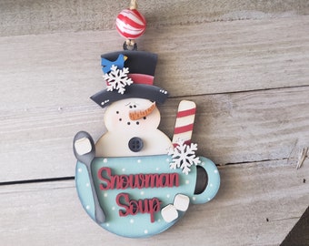 Snowman Soup Christmas Ornament, DIY Kit or Hand-Painted, Snowman Ornament, Ornament Gift Exchange, Secret Santa