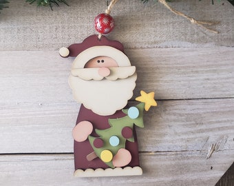 Christmas Tree Ornament - Santa Ornament - Country Christmas - Vintage Santa - Wood Ornament - Painted Ornament - Red and White - Gift