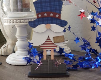 Wooden layered Uncle Sam gnome, July Fourth Decor, Fourth of July Tier Tray, Fourth of July Decoration, Uncle Sam Gnome, Gnome, Uncle Sam