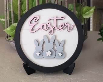 Wooden Easter Sign with Three Bunnies - Easter Bunnies - Bunnies - Easter Tier Tray - Easter