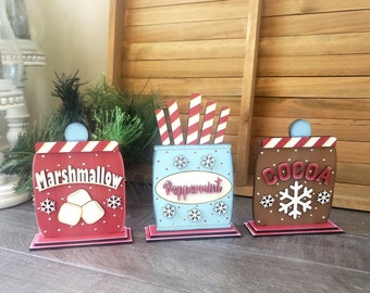 Standing Hot Cocoa Bar, Christmas Decoration, Christmas Decor, Christmas Tier Tray Decor, Hot Cocoa, Winter Decor, Peppermint, Cocoa