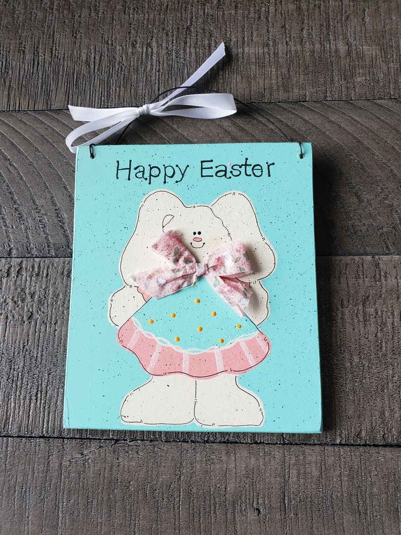 Sweet Little Happy Easter Bunny Sign Easter Sign Easter Decoration Easter Bunny zdjęcie 1