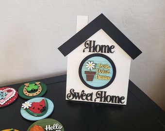 Home Sweet Home Year round Interchangeable with inserts; interchangeable; hand painted; 3" Round Insert Frame; seasonal interchangeable