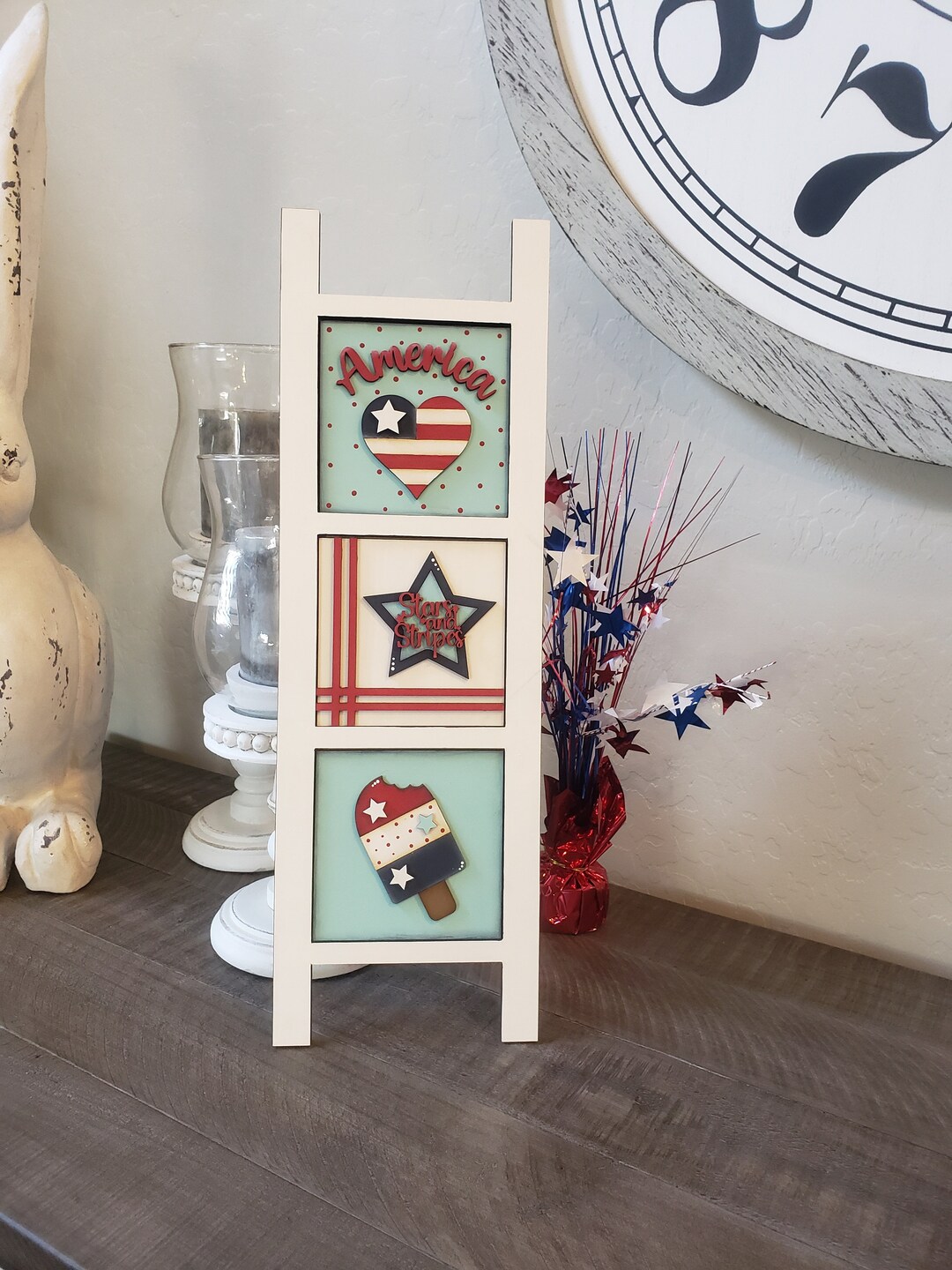 Interchangeable Leaning Ladder, Ladder Inserts, Ladder Tiles, July 4th