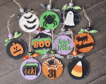 Set of Ten Halloween Ornaments, Wooden Ornaments, Halloween Decoration, Halloween Decor, Ornaments, Happy Halloween, Boo, Ghost, Spider