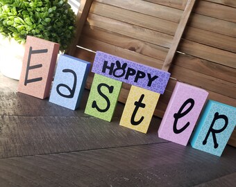 Wooden Blocks Easter Hippity Hoppity - Easter Decoration - Easter Bunny - Easter Decor