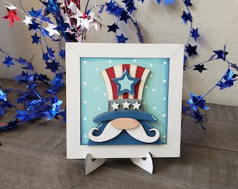 Wooden frame with Uncle Sam Gnome, Uncle Sam, Fourth of July Decor, Americana, Patriotic, July 4th Decor, Patriotic Tiered Tray Decor, Gnome