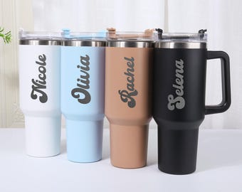 Personalized Engraved Tumbler with Handle & Straw,Custom Logo Tumbler, Custom Text Tumbler,Bridesmaid Proposal,Birthday Gifts for Her