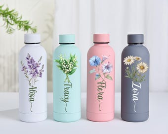Vaso personalizado con nombre, taza de café con flor de nacimiento personalizada, regalo de cumpleaños, vaso con flores para regalo de dama de honor, vaso de viaje con flor de nacimiento.