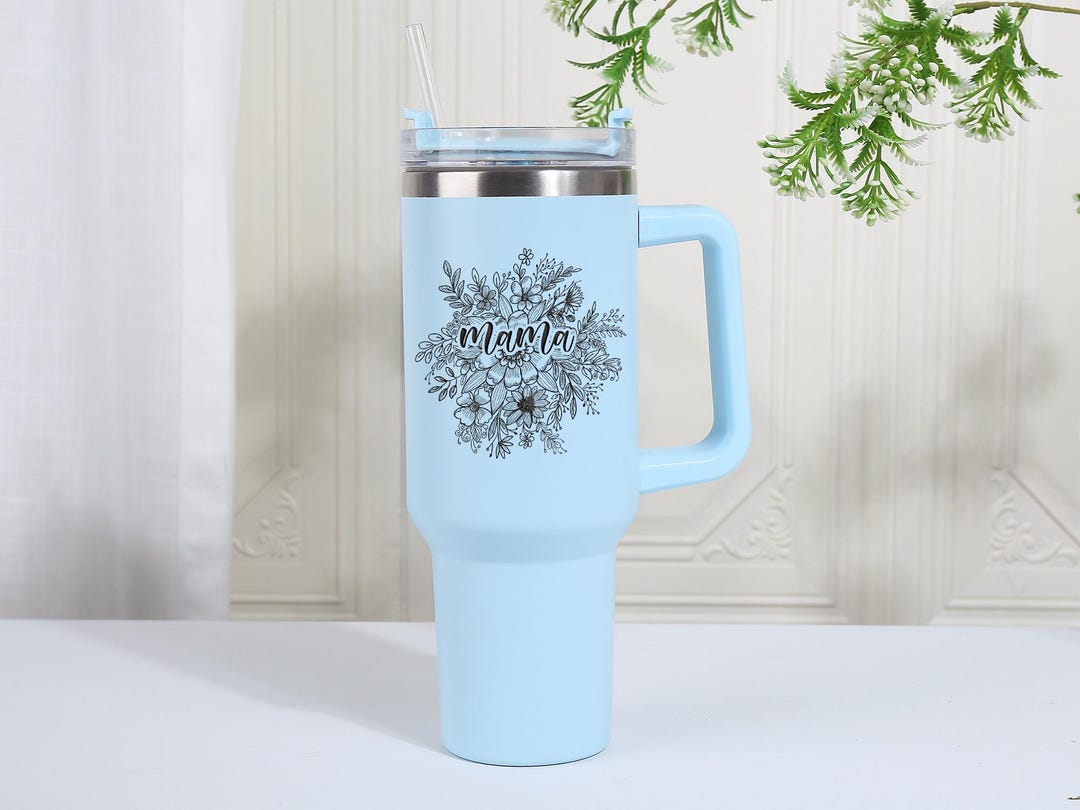 Personalized 40oz Tumbler With Handle And Strawlaser Engraved Stainless 