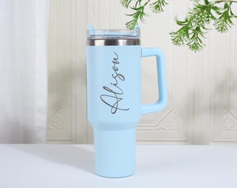 Personalized Engraved Tumbler with Handle & Straw,Custom Logo Tumbler, Custom Text Tumbler,Bridesmaid Proposal,Birthday Gifts for Her