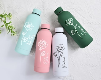 Personalized birth flower name water bottle,Gift for her,Custom Bottle,Bridesmaid Gift,Personalized Tumbler,Stainless Steel Tumbler