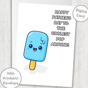 Cartão engraçado para o Dia dos Pais, trocadilho fofo, cartão de felicitações pop divertido para pais, download digital de 12,7 cm x 18,7 cm, piada legal de picolé para pai ou avô