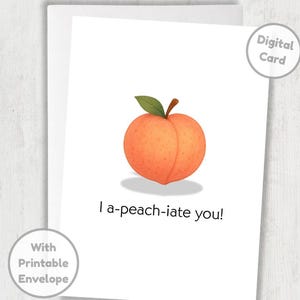 Cartão de agradecimento com tema de pêssego, trocadilho engraçado e doce com pêssego, download digital, agradecimento, gratidão por professores, amigos, família, colegas de trabalho, clientes