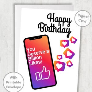 Birthday Card With Sweet Phone Message, Social Media &quot;Likes&quot; Design, Instagram Theme 5&quot;x7&quot;, For Friends, Family, Loved One Bday Celebration