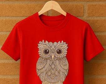Ornamental Eule T-Shirt - Boho Tier Shirt - Vintage Wald Grafik Tee - Mystische Natur Shirt - Geschenk für Eulen Liebhaber
