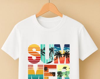 Camiseta retro de verano – Camiseta vintage de atardecer en la playa – Camiseta estética de verano – Camiseta unisex con gráficos para vacaciones