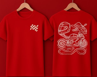 Motorcycle Racing Graphic T-Shirt with Sportbike, Helmet and Track Design - Biker Gift Tee for Riders and Moto Enthusiasts
