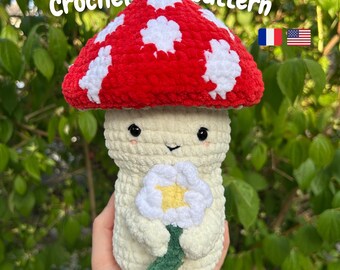 Haakpatroon voor een paddenstoel - Amanita met madeliefje - Pluche bosdier - Magisch paddenstoelcadeau voor paddenstoelliefhebbers
