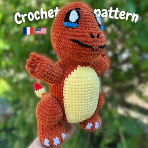 Fire salamander crochet pattern - orange amigurumi dragon plush - anime crochet lizard - custom dragon plush with flaming tail