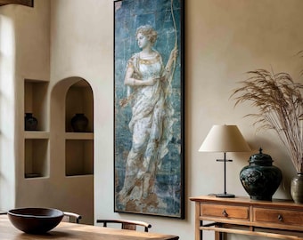 Ancient Roman Fresco Goddess Wall Art, Classical Female Figure, Timeless Antique Portrait Canvas Print