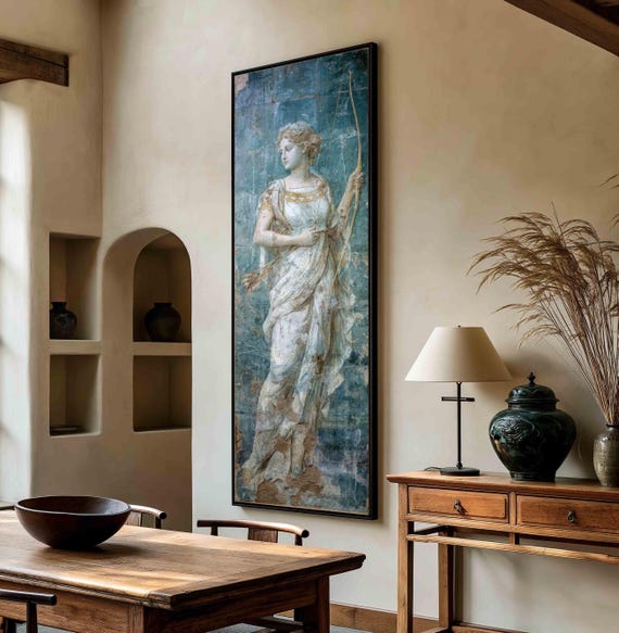 Ancient Roman Fresco Goddess Wall Art, Classical Female Figure, Timeless Antique Portrait Canvas Print