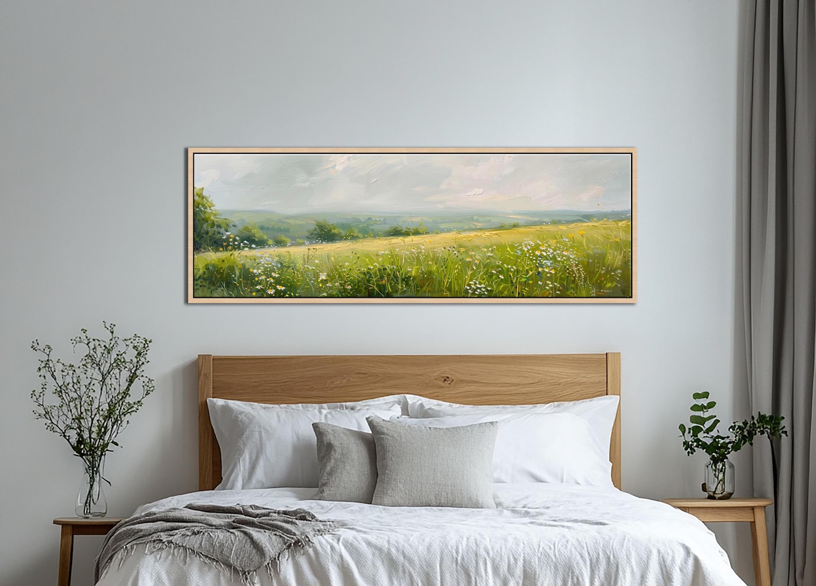 Tranquil Wildflower Meadow Canvas: Green Field Landscape Painting ...