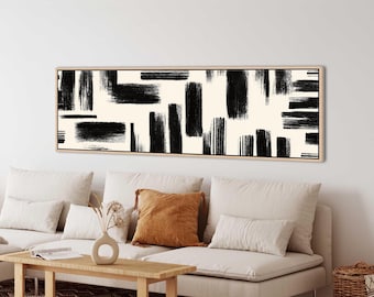 Abstract Black And White Wall Art, Modern Brushstroke Canvas Print, Minimalist Home Decor