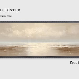 May include: Framed poster with Plexiglass front cover. The artwork depicts a serene seascape in muted tones of beige, brown, and white, framed in a retro black frame. The text "Retro Black Framed" is at the bottom.