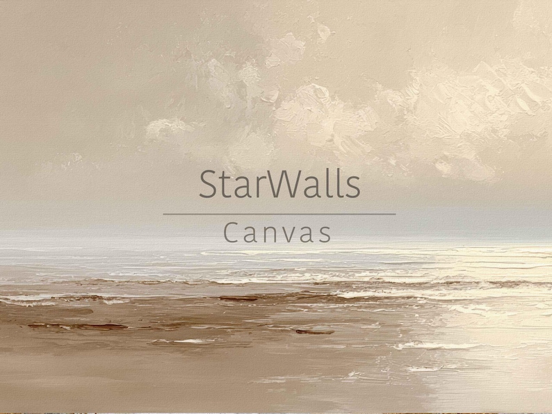 Minimal Seascape Wall Art, Soft Neutral Ocean Horizon, Calm Coastal Canvas Print image 7