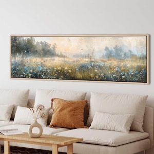 Wildflower Meadow Framed Canvas Print: Vintage Floral Landscape Wall Art