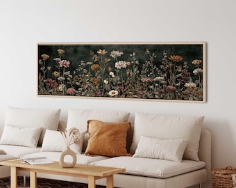 Veld met wilde bloemen | Rustieke muurkunstdruk op ingelijst canvas, klaar om op te hangen