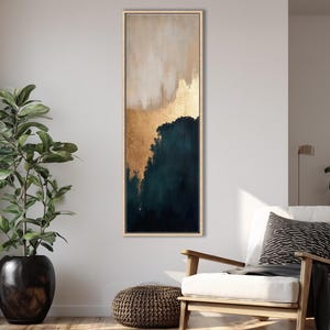 Abstract Gold Green Textured Canvas Wall Art Vertical Painting, Long Narrow