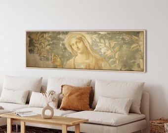 Ancient Fresco Wall Art, Vintage Roman Mural Canvas, Classical Neutral Panoramic Decor
