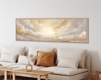 Abstract Luxury Gold Large Wall Art, Modern Elegant Decor, Neutral Panoramic Canvas Print
