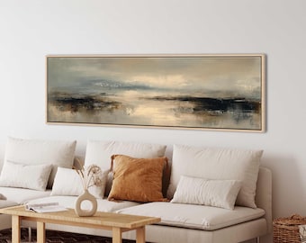 Neutral Abstract Seascape Panoramic Canvas , Coastal Minimalist Wall Art, Textured Beige Landscape Print
