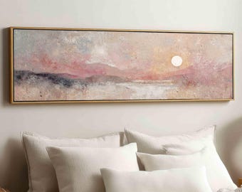 Abstract Pastel Sunset Wall Art: Minimalist Panoramic Landscape Decor, Horizontal Canvas Print